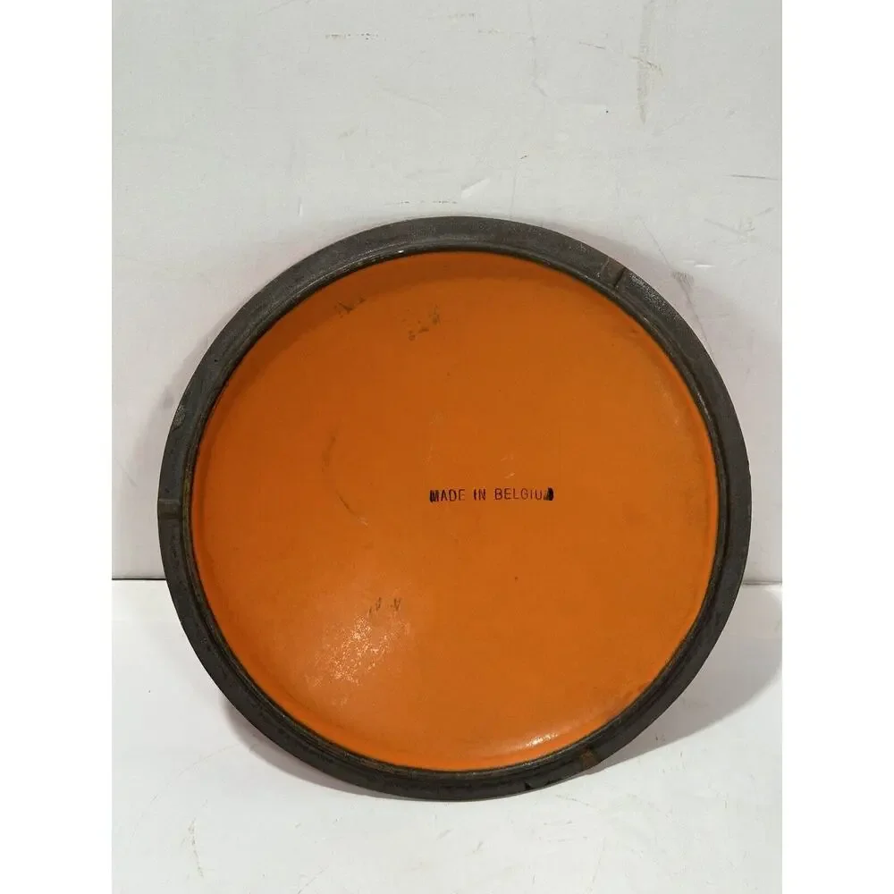 Vintage DESCOWARE Cast Iron LID FE BELGIUM No 6 Flame Red Orange ENAMEL Fits 7”‎